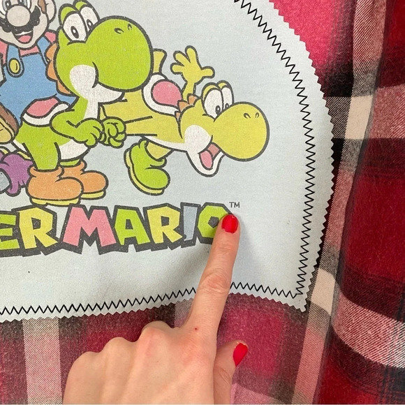 Nintendo Super Mario Flannel Shirt Mens Large XL Retro Handmade Upcycled Red - Picture 6 of 12